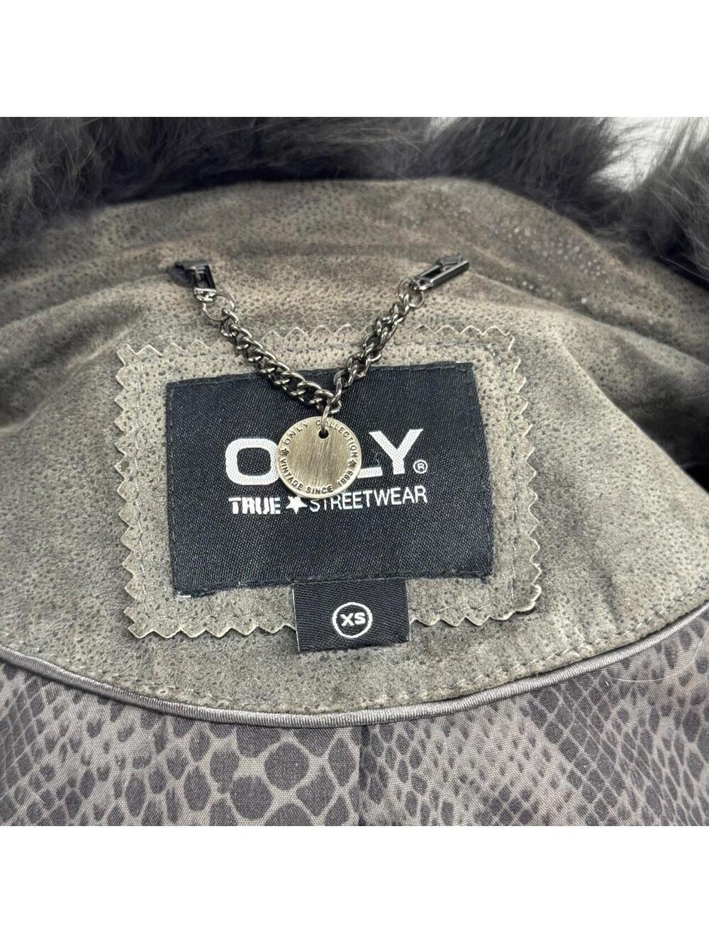 Vintage ONLY Grey Suede Funnel-Neck Fox Fur Jacket - Picture 8 of 8